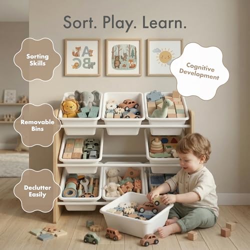 3-Tier Kids Toy Organizer with 9 Removable Bins & Anti-Tip Safety Kit