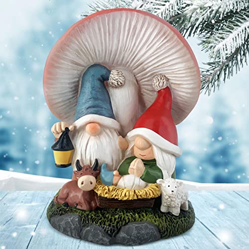 Hodao Mushroom Nativity Scene Gnome Figurine - Whimsical Christmas Manger Decoration
