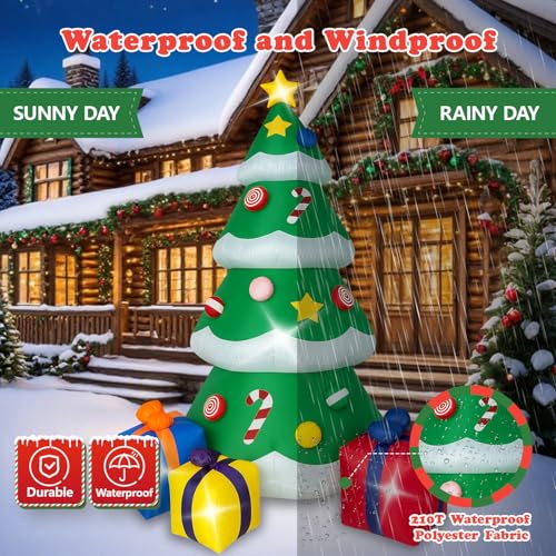 Quxeu 7 FT Inflatable Christmas Tree Outdoor Decor with LED Lights & Gift Boxes - Easy Setup