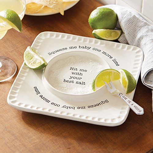 Mud Pie Margarita Salt Rimmer Set with Ceramic Lime Tray, White - Cocktail Barware