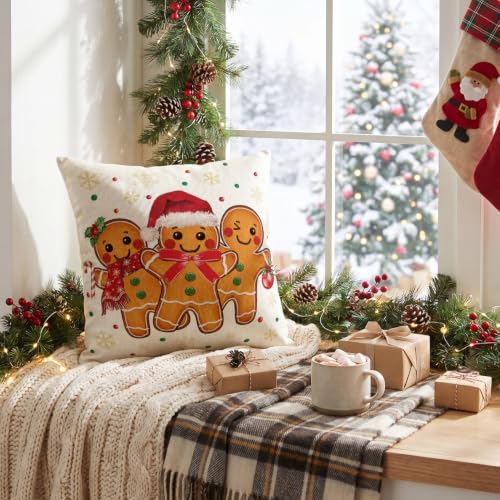 AVOIN colorlife Christmas Gingerbread Man 18x18 Inch White Pillow Cover - Holiday Decor