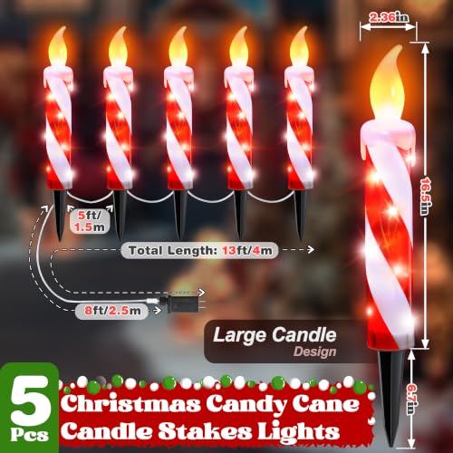 ElectricWise 5 Pack Christmas Candle Lights Outdoor Red Candy Cane Pathway Decor