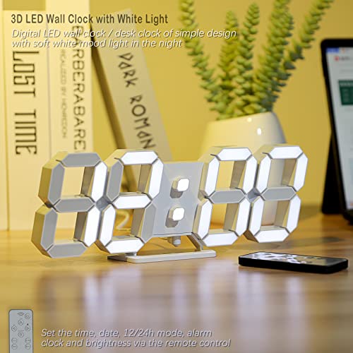 3D LED Digital Wall & Desk Clock with Remote Control - 9.7" Display