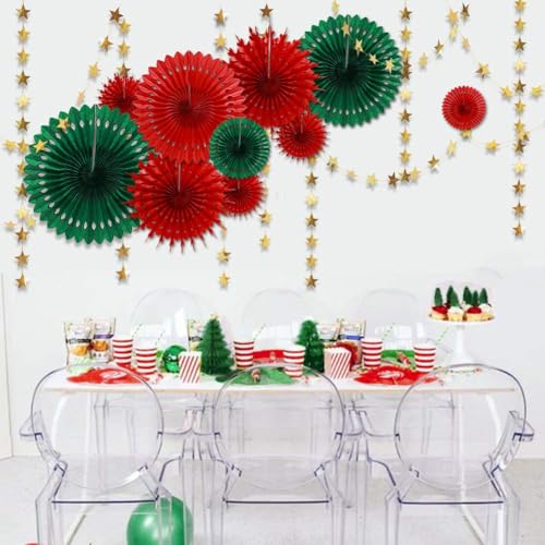 Decor365 Christmas Red Green Gold Star Garlands & Fans Holiday Party Decor