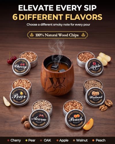 Argefkeen Whiskey Smoker Kit W - 6 Flavors Wood Chips & Personalized Glass