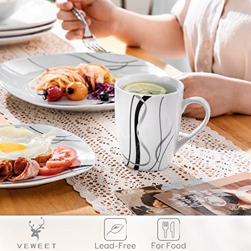 VEWEET Fiona 11 oz Ceramic Coffee Mugs Set of 6 - White, Large Handle, Durable Porcelain