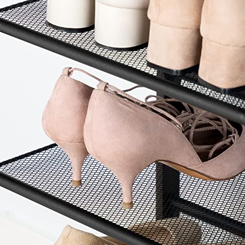 5-Tier Industrial Shoe Rack, Adjustable Metal Mesh Entryway Organizer