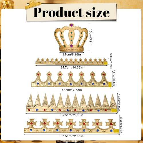 6 Pcs Foam Gold Crown Set with Gems for Kids Birthday Party Hats