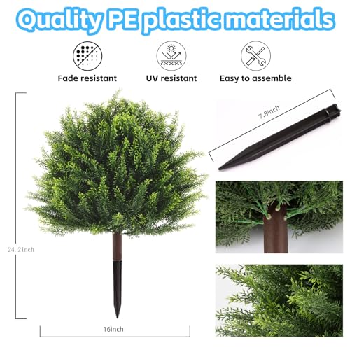 24-Inch Artificial Topiary Trees, Set of 2 UV-Resistant Faux Shrubs