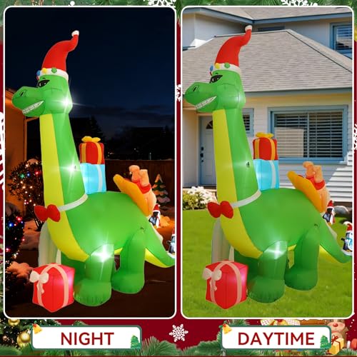13FT Dinosaur and Santa Surfing Outdoor Inflatable Christmas Decoration with LED Lights, Suitable for Yard and Lawn