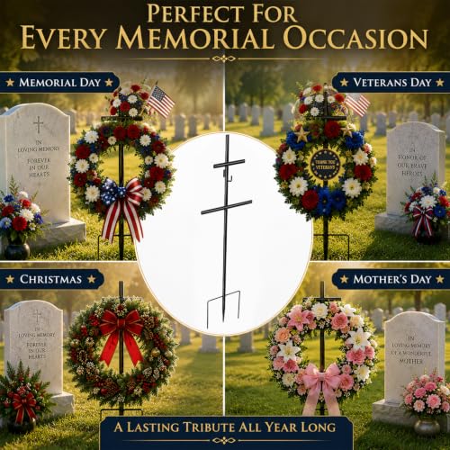 Adjustable Cross Wreath Stand for Cemetery & Grave Display (23.6"-35.4")