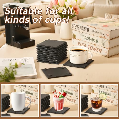 60 pcs Black Square Slate Coasters - DIY Laser Engraving, Scratch Resistant Bottom, Bulk Home & Wedding Gift - Variation of 60 Square Coasters