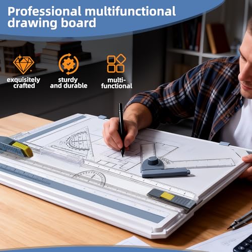 A3 Drafting Board with Parallel Motion Ruler and Adjustable Angle Stand