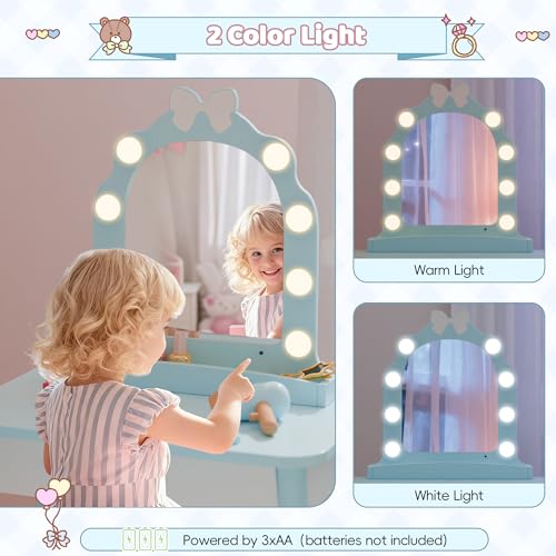 Kids Vanity Set with Light and Barber Chair - Pretend Play Salon Table