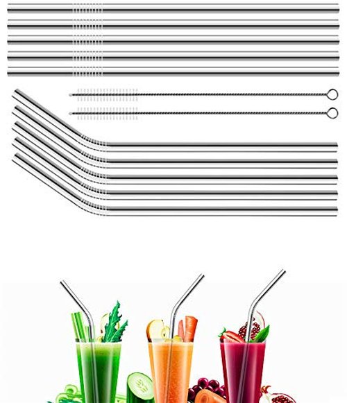Sunwinc Reusable Metal Straws 100 Pieces, 8.5" Stainless Steel for 20oz 30oz Tumbler Yeti Cup, Drinking in Bulk for Wholesale (100pcs All Straight -8.5" Silver)