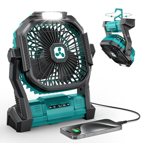 Portable Battery Operated Fan with LED Lantern and 20000mAh Cordless Power