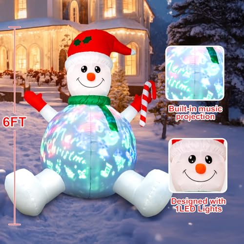 HFO 6ft Tall Christmas Snowman Inflatable with Music & LED Lights Outdoor Decor