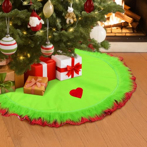 Soulchen 36 Inch Lime Green Christmas Tree Skirt Felt Tree Collar with Plush Trim