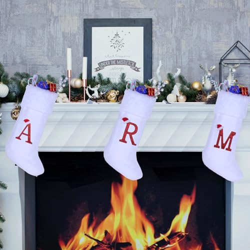 20-Inch Monogram Christmas Stocking - White Velvet with Plush Cuff Initial