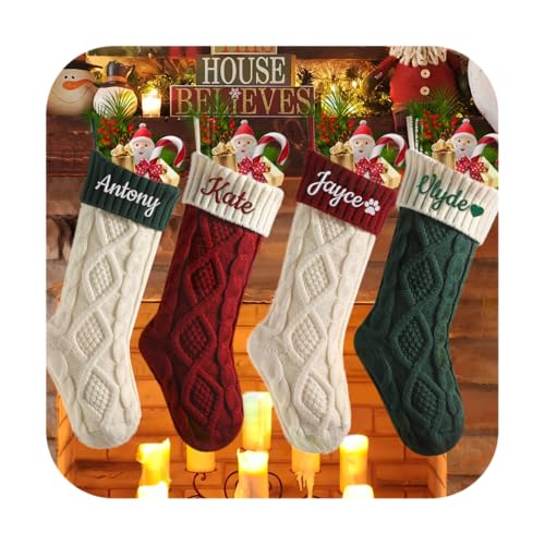 Personalized Christmas Stockings with Custom Name - 18" Cable Knit 3-Pack