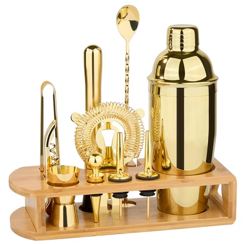 Wukuna 12-Piece Cocktail Shaker Set with Bamboo Stand - Bartender Kit for Home Bar