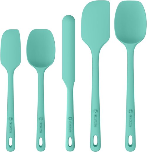 ChefAide Silicone Spatula Set - 5 Pieces, Ergonomic Heat-Resistant Design for Nonstick Cookware, 600°F