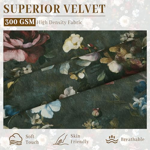 StangH Green Floral Velvet Curtains 52x86 Inches, Pack of 2, Living Room Decor