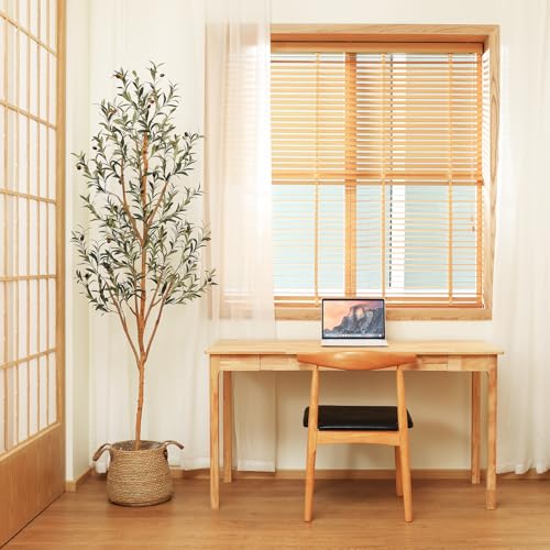 6FT Artificial Olive Tree with Real Wood Trunk & Silk Leaves