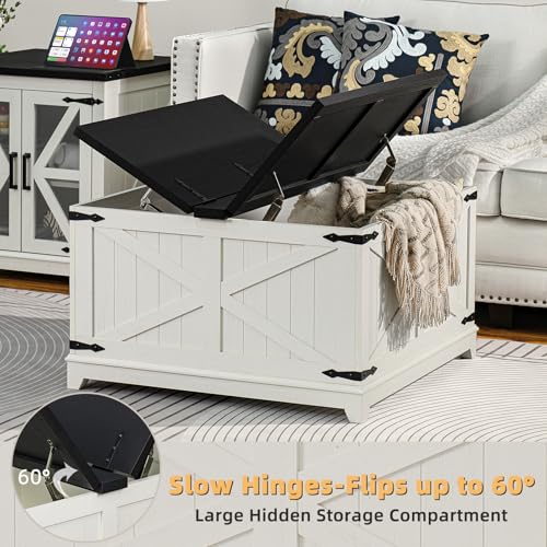 3-Piece Farmhouse Coffee Table Set with Charging Station and Storage