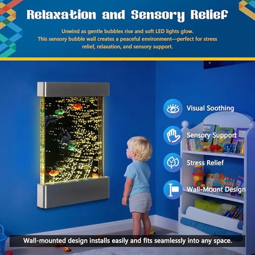 Tenmind LED Bubble Wall Panel 24x16 Inch with Fish & RGB Lights for Sensory Rooms