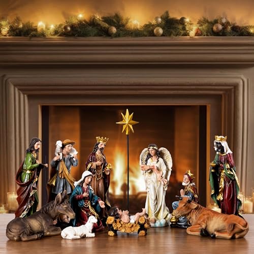 Multicolor 13-Piece Nativity Set, 3.9 Inch Figures - Handcrafted Resin