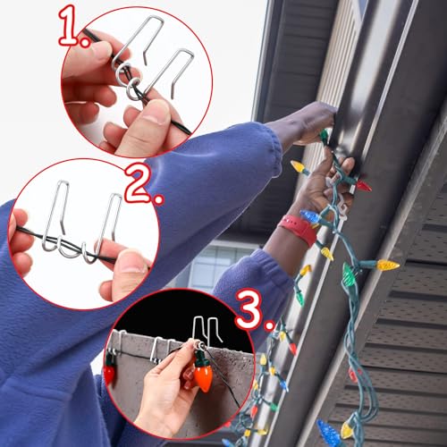 50 Pcs Metal Gutter Hooks for Outdoor String Lights, Corkscrew Design