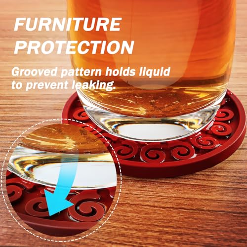QUSUM 2-Pack Red Silicone Drink Coasters - Non-Slip, Durable & Heat-Resistant