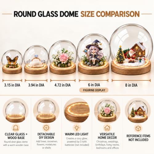 Funtery 6 Pcs 3.15 Inch Christmas Glass Display Dome Cloche Globe