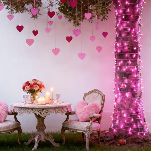 Pink Christmas Mini String Lights - 100 Count, 19.6 Ft White Wire