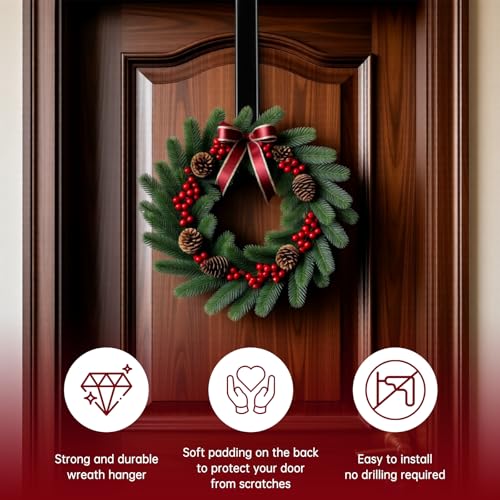 Adjustable Black Over-the-Door Wreath Hanger 15-25 in – Heavy Duty 20 lb