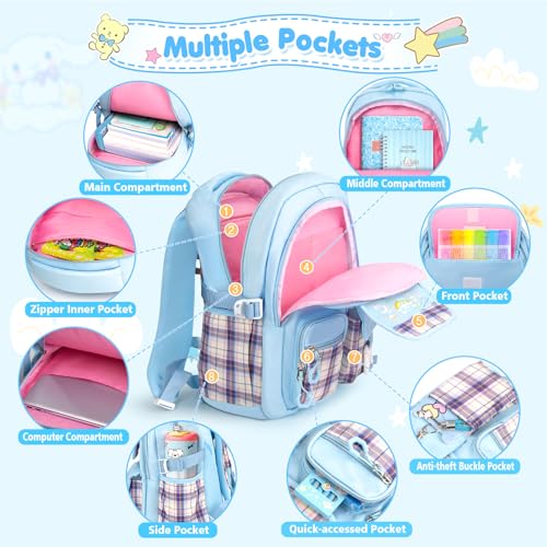 16.5" Girls Waterproof School Backpack Set with 24-Piece Accessories
