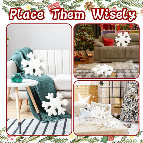 Christmas Snowflake Throw Pillows 2-Pack 15.7in White Faux Fur Plush
