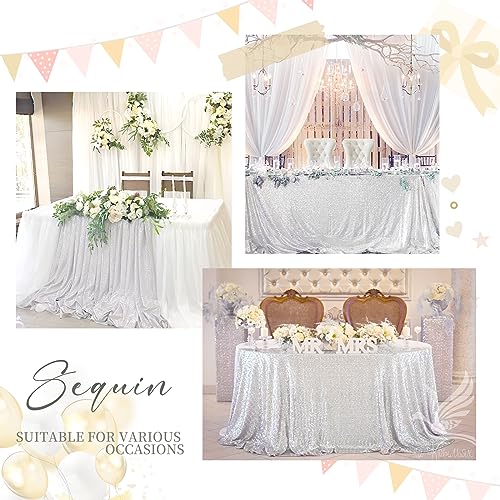 Silver 156 x 90 Inch Sequin Tablecloth - Rectangular Sparkle Party Wedding Cover by SoarDream