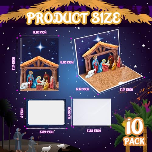 Cholemy 10 Pcs Nativity Christmas Pop Up Cards Religious Holiday Greeting Set