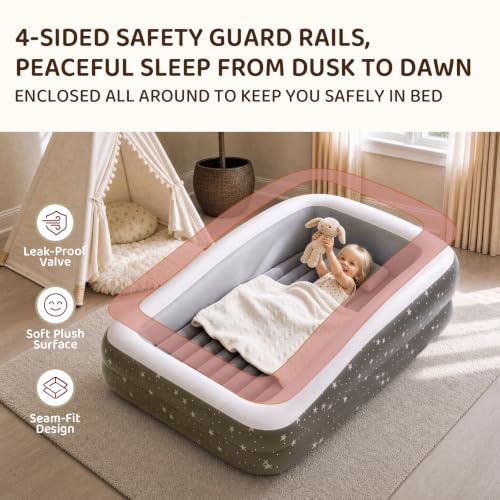 Deeteck Toddler Inflatable Air Mattress with Safety Rails & Built-in Pump