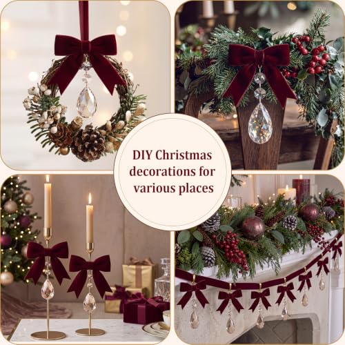 Riceshoot 12 Pcs Burgundy Velvet Bow & Crystal Christmas Ornaments (Variation: Burgundy)