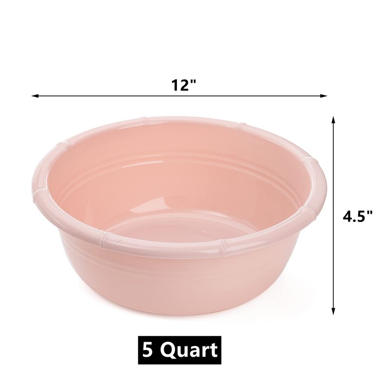 Peohud 8 Pack Plastic Wash Basin, 5 Quart Round Stackable Dish Tub for Kitchen Camping Face Cleansing, 12 Inch Indoor Outdoor Multipurpose