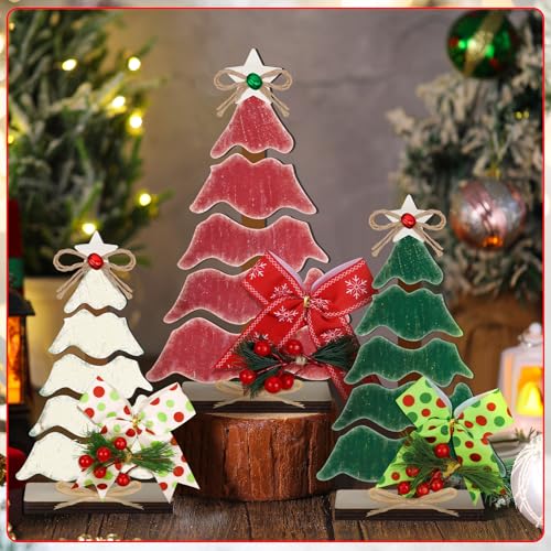 CroBlissful Classic 3-Piece Wooden Christmas Tree Tabletop Decor Set