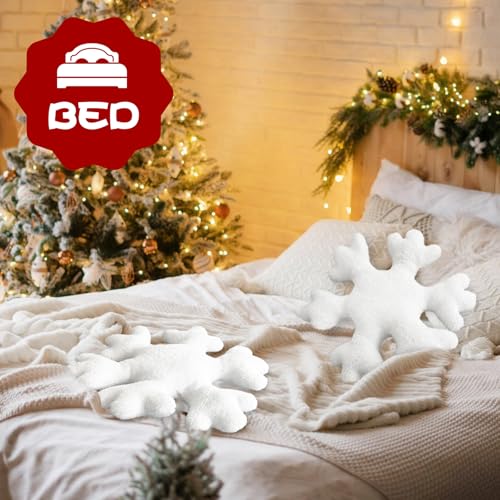 Christmas Snowflake Throw Pillows 2-Pack 15.7in White Faux Fur Plush