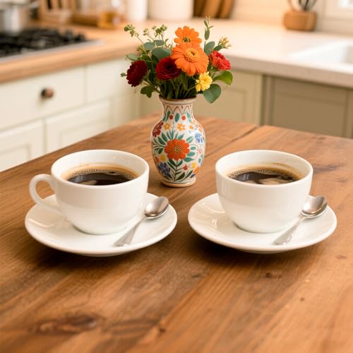 ionEgg White Porcelain Coffee Cup & Saucer Set 220ml for Cappuccino & Latte, Durable & Elegant