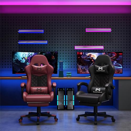 Ergonomic Gaming Chair with Footrest, 400lb Capacity, Lumbar Support (Black)