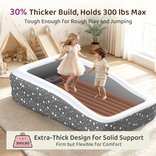 Deeteck Toddler Inflatable Air Mattress with Safety Rails & Built-in Pump