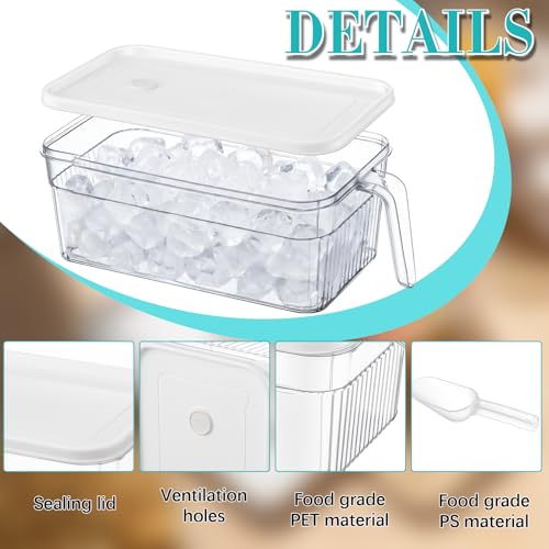 Havawish Short Ice Bin Set with Lid & Scoops - 12.6 x 6.3 x 4.33 Inches