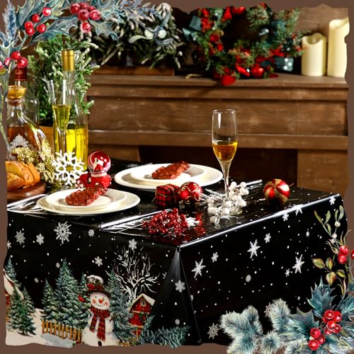 4 Pcs Christmas Disposable Tablecloths 108x54 in Snowman Design – PE Plastic